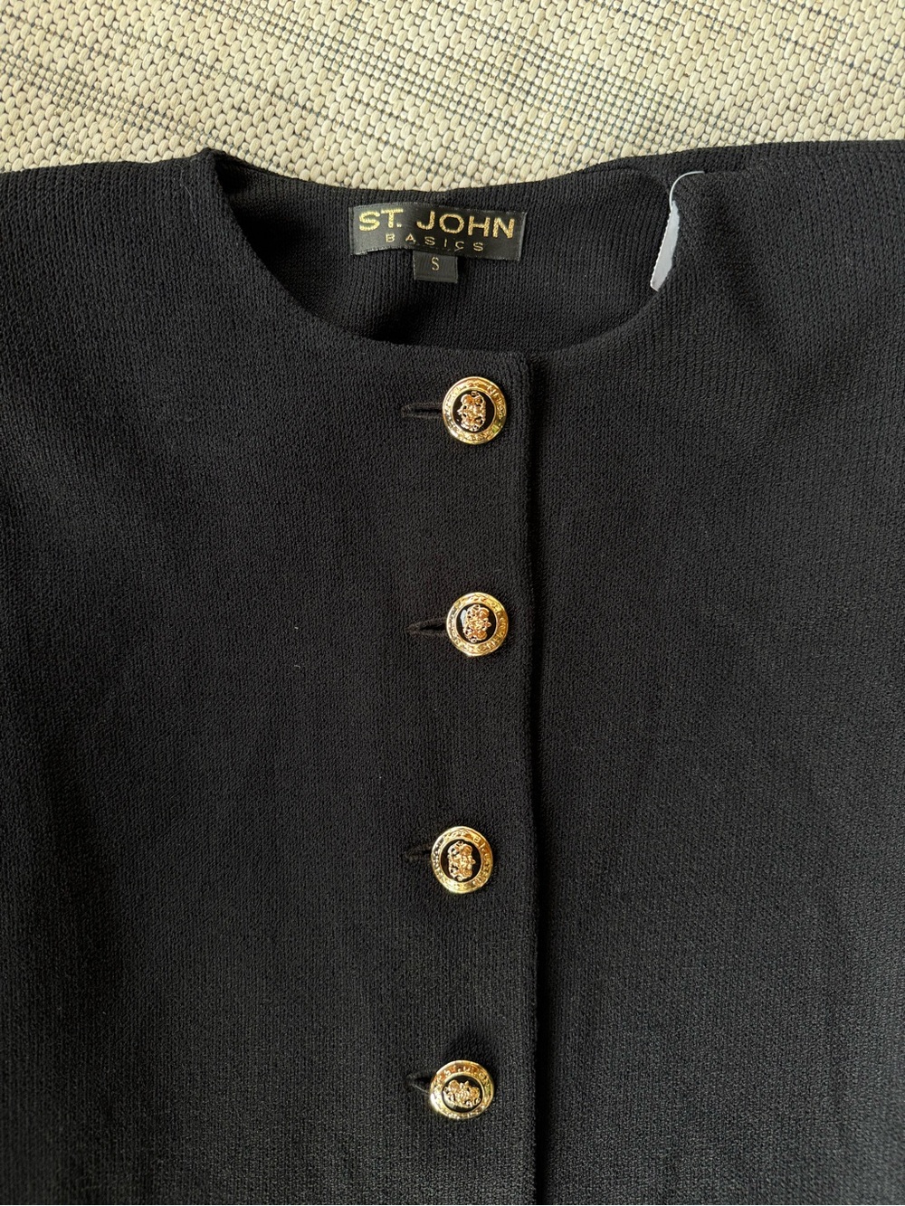 St. John Basics Women’s Cardigan Sweater Black Gold Buttons Size Small